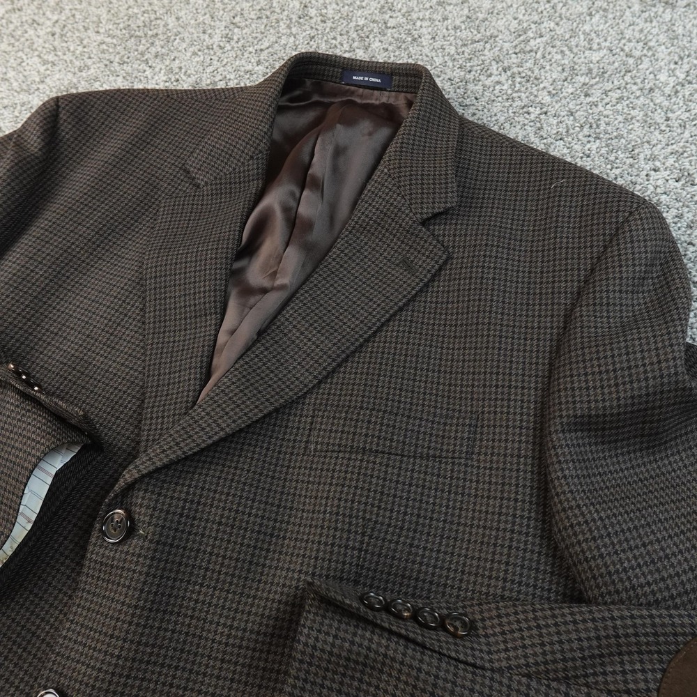 Ralph Lauren Blazer Mens 48 Brown Houndstooth Wool Elbow Patch Sport Coat Jacket
